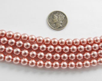 Light Coral Glass Pearls (2mm, 3mm, 4mm or 6mm)  1 Full Stand Czech Beads
