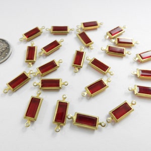 Conectores de canal de baguete vintage raros de latão de 2 voltas Siam Crystal (15x6 mm)