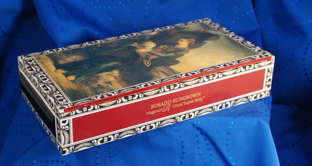 Large Decoupage Cigar Box, Jewelry Box, Remote Box, Moreau, Felt Lined