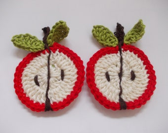 2 crocheted apples