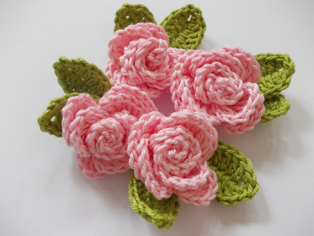 Paper Roses Crochet Crocheted Roses With Leaves - Rosé - Etsy