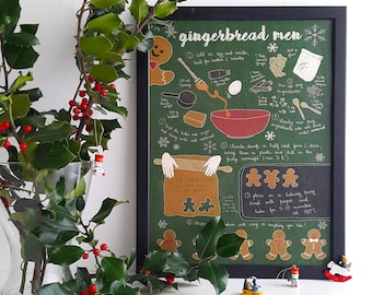 Gingerbread men | Illustrated recipe art print | Illustrated food | Kitchen art