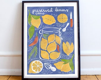 Preserved lemons | Illustrated recipe art print | Illustrated food | Kitchen art