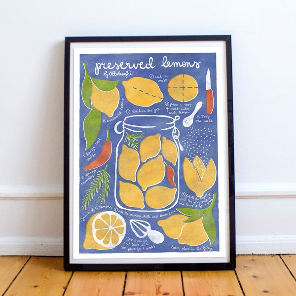 Preserved lemons | Illustrated recipe art print | Illustrated food | Kitchen art