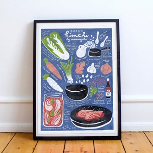 Kimchi / Impresión artística de recetas ilustradas / Comida ilustrada / Arte de cocina