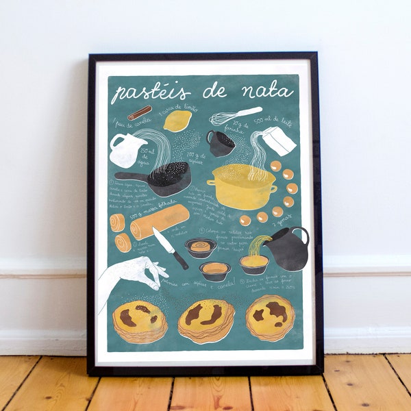 Pasteis de nata / Impresión de arte de recetas ilustradas / Comida ilustrada / Arte de cocina