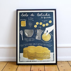 Bolo de bolacha Illustrated recipe art print Illustrated food Kitchen art image 1