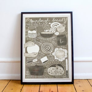 Sourdough bread Illustrated recipe art print Illustrated food Kitchen art image 2
