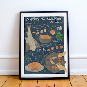 Pasteis de bacalhau | Illustrated recipe art print | Illustrated food | Kitchen art