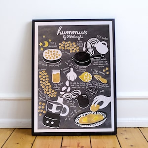 Hummus / Stampa artistica di ricette illustrate / Cibo illustrato / Arte da cucina