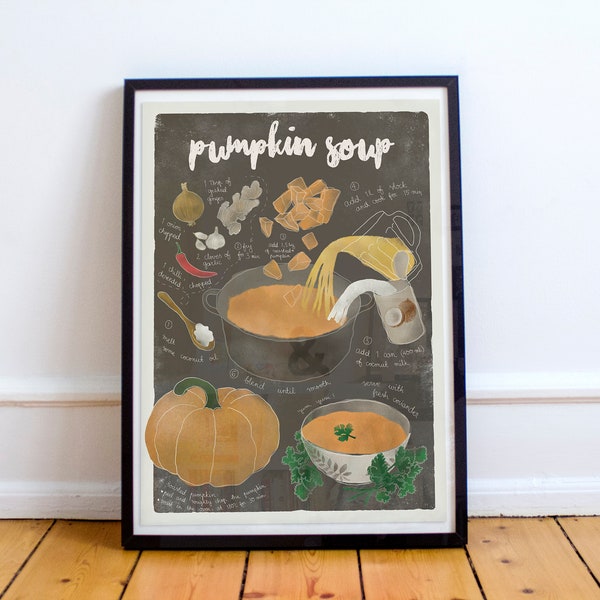 Pumpkin soup | Illustrated recipe art print | Illustrated food | Kitchen art