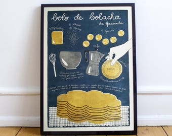 Bolo de bolacha | Illustrated recipe art print | Illustrated food | Kitchen art