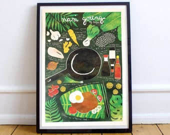 Nasi Goreng | Illustrated recipe art print | Illustrated food | Kitchen art