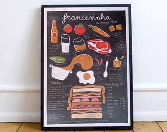 Francesinha Recipe Art Print | Portuguese Food Illustration