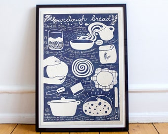 Sourdough bread | Illustrated recipe art print | Illustrated food | Kitchen art