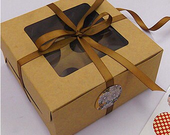 Set of 5 Baking boxes bakery style, brown kraft paper box, foldable, with cupcake insert. 5 boxes included, Baking DIY cookie box