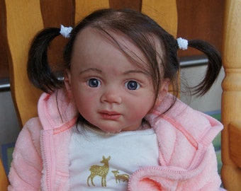 Lucy Toddler Reborn Doll 26-inch Child Girl Doll Long Hair Dark Blue Eyes Sculptor by Karola Wegerich