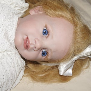 Reborn Toddler Baby Dolls Fritzi by Karola Wegerich Long Strawberry Blond Curl Human Hair Blue Eye image 1