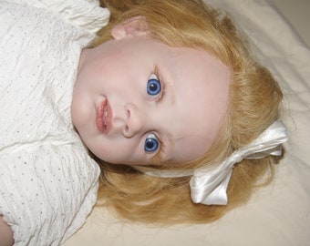 Reborn Toddler Baby Dolls   Fritzi by Karola Wegerich  Long Strawberry Blond Curl Human Hair Blue Eye