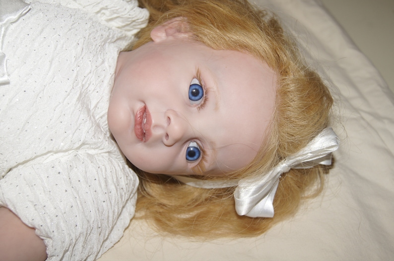 Reborn Toddler Baby Dolls Fritzi by Karola Wegerich Long Strawberry Blond Curl Human Hair Blue Eye image 1