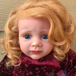 Reborn Toddler Baby Dolls Fritzi by Karola Wegerich Long Strawberry Blond Curl Human Hair Blue Eye image 10