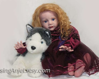 Reborn Toddler Baby Dolls   Fritzi by Karola Wegerich  Long Strawberry Blond Curl Human Hair Blue Eye