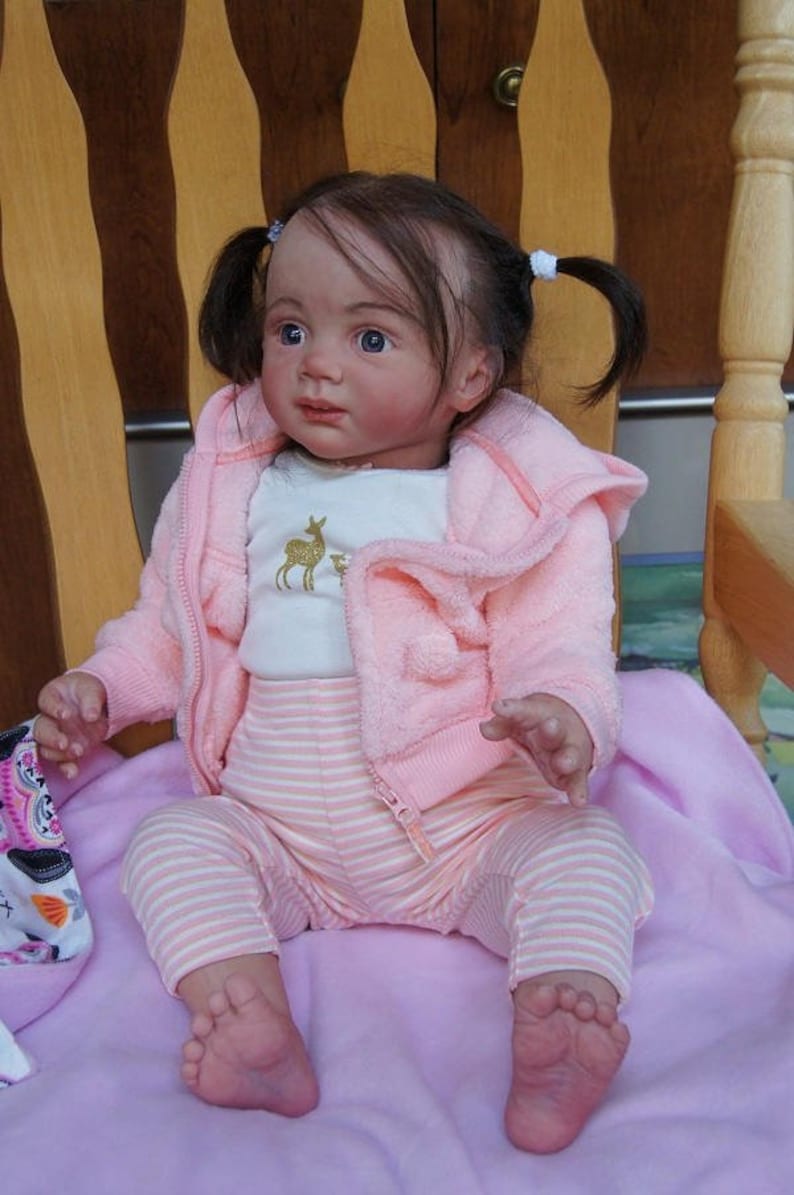 Lucy Toddler Reborn Doll 26-inch Child Girl Doll Long Hair Dark Blue Eyes Sculptor by Karola Wegerich image 4