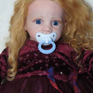 Reborn Toddler Baby Dolls Fritzi by Karola Wegerich Long Strawberry Blond Curl Human Hair Blue Eye image 6
