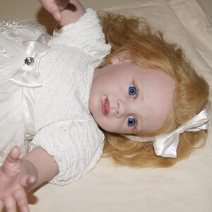 Reborn Toddler Baby Dolls Fritzi by Karola Wegerich Long Strawberry Blond Curl Human Hair Blue Eye image 9