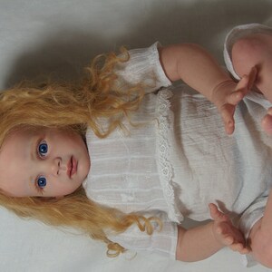 Reborn Toddler Baby Dolls Fritzi by Karola Wegerich Long Strawberry Blond Curl Human Hair Blue Eye image 4