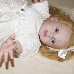 Reborn Toddler Baby Dolls Fritzi by Karola Wegerich Long Strawberry Blond Curl Human Hair Blue Eye image 8