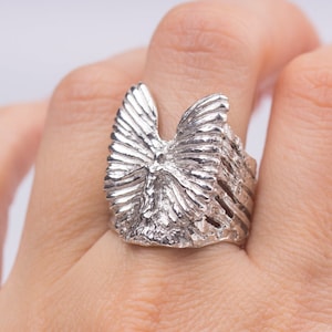 Engel zilveren ring, Sterling zilveren spirituele ring, Beschermengel, Vleugels ring, Sculptuur ring