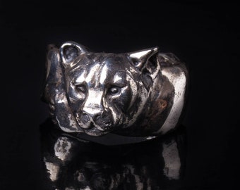 Mountain lion ring Sterling silver animal ring Wild cat jewelry Totem animal ring Puma cat Silver