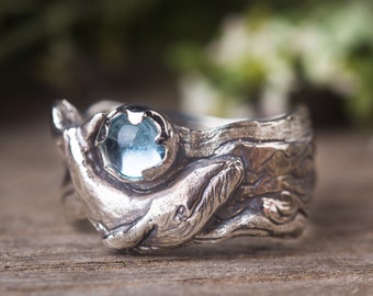 Whale Ring, Sterling Silver Topaz Ring, Sea Animals ring, Ocean ring, Humpback Whale, Whale Watching Gift, Nautical Ring