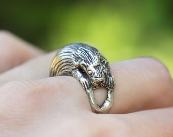 Porcupine ring, Sterling Silver Animal Ring, Woodland Animal Jewelry,  Totem Ring, Woodland gift, Hand sculpted ring, Hedgehog Ring