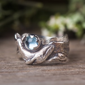 Whale Ring, Sterling Silver Topaz Ring, Sea Animals ring, Ocean ring, Humpback Whale, Whale Watching Gift, Nautical Ring