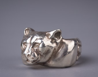 Cougar ring, Sterling silver Mountain lion ring, Wild cat jewelry, Animal totem ring, Puma ring