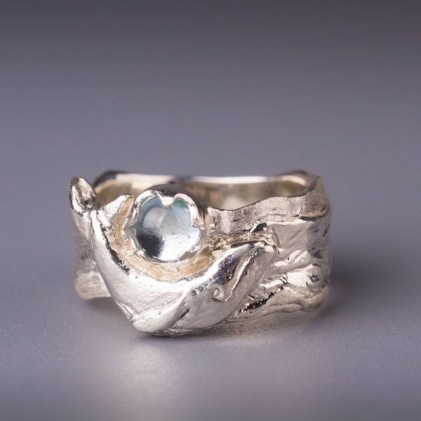 Walring, Sterling Silber Blautopas Ring, Meerestier Ring, Ozean Ring, Buckelwal, Statement Ozean Schmuck, nautische Ring