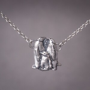 Sterling Silver Penguin Family Pendant: Handcrafted Nature Inspired Necklace