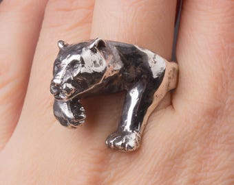 Panther ring, Sterling Silver Jaguar ring, Animal ring, Leopard ring, Biker gifts, Tiger ring, Heavy silver men ring