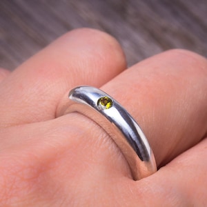 Tourmaline silver ring, Round band sterling silver, Small stone ring, Round cut ring, Green silver ring, Tourmaline band ring, Large band