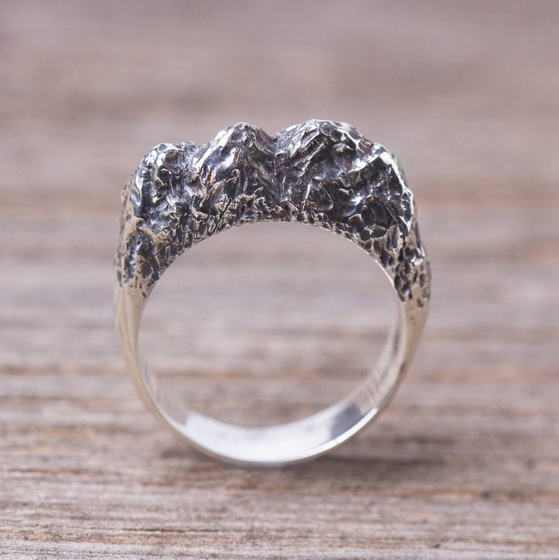 Nature jewelry Rough ring Textured silver ring Sterling silver rock ring organic ring Mountain ring for men Chunky silver ring