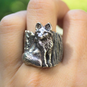 Fox silver Ring, Silver Woodland Jewelry, Men large silver ring, Animal silver Ring, hand crafted