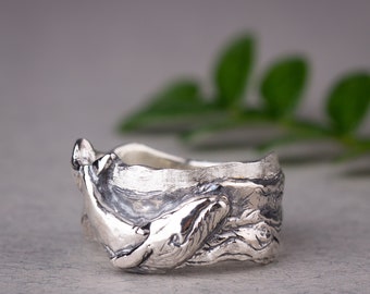 Whale Ring Sterling silver, Sea Animal Ring, Ocean ring, Humpback Whale Band, Statement Ocean Jewelry Gift, Nautical ring