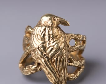 Anillo de cuervo Anillo de pájaro dorado Anillo de bruja Anillo de animal del bosque Anillo pagano Anillo de naturaleza artesanal Anillo de ramita Anillo de cuervo Anillo de tótem