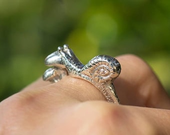 Snail Ring, Mushroom Ring, Nature Design, hand sculpted Silver Ring, Woodland Jewelry, Animal Ring, Witch Ring, Forest Ring, Fantasy Ring