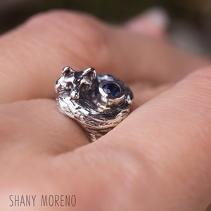 Handmade Sterling Silver Fox Ring: Sapphire Animal Jewelry