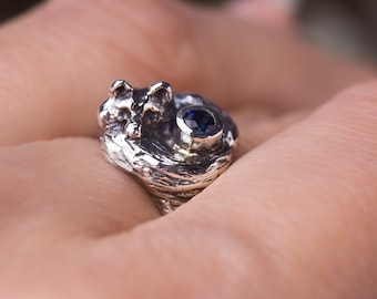Fox Ring, Sterling Silver Fox Jewelry, Fox Lovers Gift, Animal Ring Silver, Sapphire Animal Ring, Cute ring