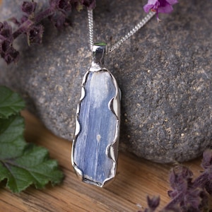 Raw Kyanite necklace, Sterling silver kyanite, OOAK pendant, Kyanite Jewelry, Blue raw gemstone pendant,