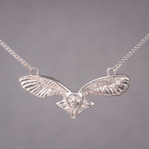 Barn Owl Statement Pendant, Sterling Silver Owl Spirit Animal Necklace, Mystical Night Owl, Witchy Owl Necklace, Magical Owl Wings Jewelry,